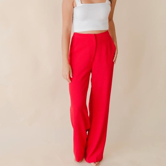 Lucy Paris Red Wide-Leg Trousers - Picture 1 of 4